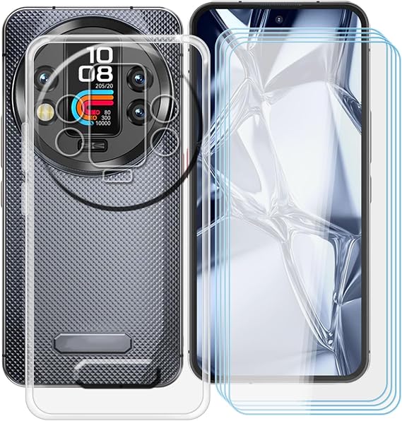 Clear Case for Oukitel WP200 Pro (6.70") with 4 x Tempered Glass Protective Film, Slim Shockproof Soft Silicone Cover, 360 Drop-Proof Phone Case for Oukitel WP200 Pro - Clear