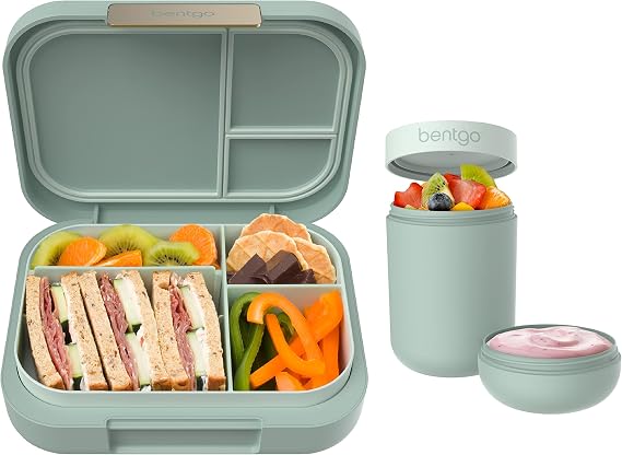 Bentgo Modern Bento-Style Lunch Box Set With Reusable Snack Cup (Mint Green)