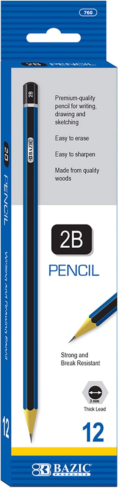BAZIC PRODUCTS #2B Wood Pencils, 12 Count, for Drawing