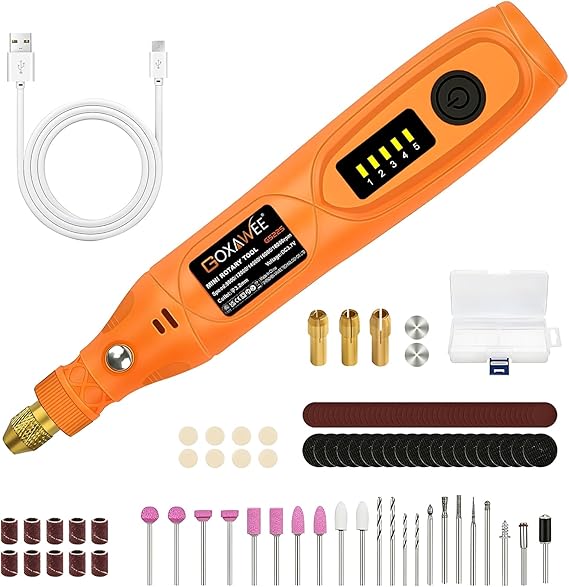 GOXAWEE Mini Cordless Rotary Tool Kit with 105pcs Accessories, USB Charging 5-Speed 18000rpm Multi-Purpose Art Craft Tool with 3.7V Li-ion Battery for Handmade Crafting and DIY Creations