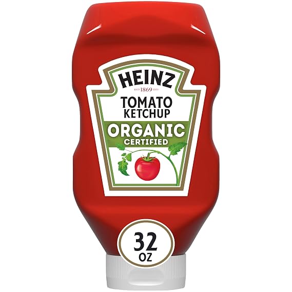 Heinz Organic Tomato Ketchup Inverted Squeeze Bottle, 1 Bottle, for Easy Sharing and Easy Serving, Classic Style, No High-Fructose Corn Syrup, 32 oz