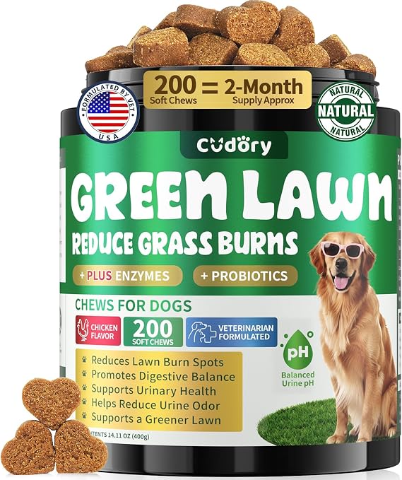 Dog Urine Neutralizer for Lawn, Green Grass Chews for Dogs, 200 Ct, Chicken | Probiotics & Enzymes Gut Health, Female Pee Grass Burn Spot by Dog Urine, Helps Yard Stay Green, Cranberry for Urinary Tract