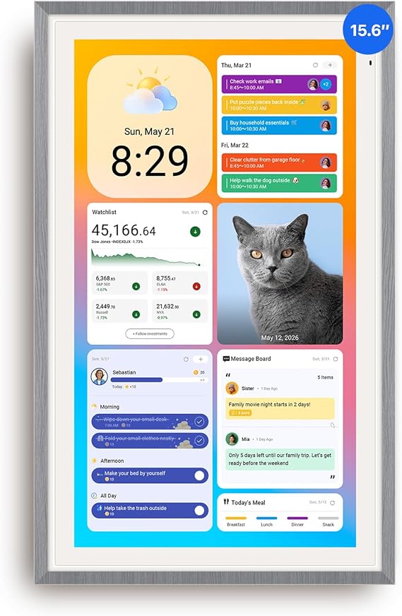 Apolosign 15.6-inch Digital Calendar, Smart Wall Planner with Calendar Sync, Chore Chart, Meal, Install Apps & Widget, Electronic Touchscreen Display for Family Schedules, Dual Mode, with Stand (Black)