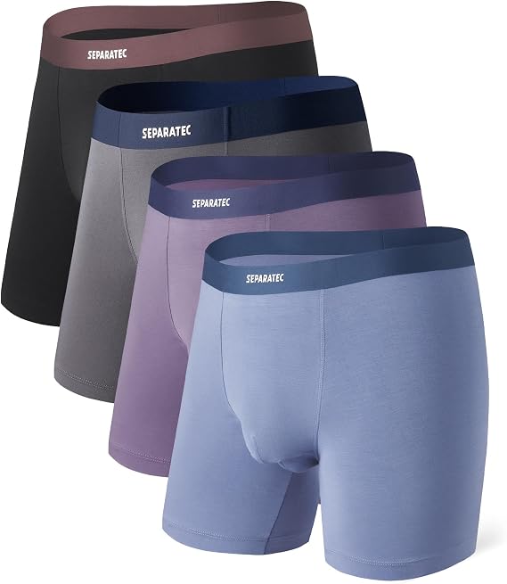 Separatec Mens Seamless Waistband Boxer Briefs Rayon Made from Bamboo Soft Breathable Underwear for Men 4 Pack