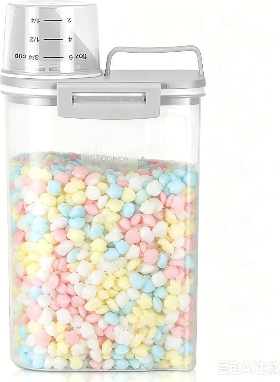 70oz Laundry Powder Container with Measuring Cup & Pouring Spout, Plastic Airtight Detergent Dispenser for Scent Beads, Bath Salts, Pantry Storage with Portable Handle, Laundry Room Organization
