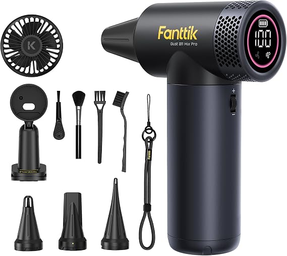 Fanttik Gust B11 Mix Pro 2-in-1 Electric Air Duster & Portable Fan | 130000RPM Brushless Motor, 100-Speed Adjustable, One-Tap Booster, Rechargeable Blower for PC, Electronics & Outdoor Cooling