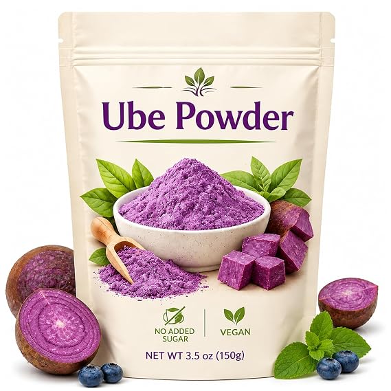 Purple Sweet Potato Powder, Organic Ube Powder (Purple Yam Powder), Food Coloring for latte Baking, Drinks & Smoothies, Caffeine-Free