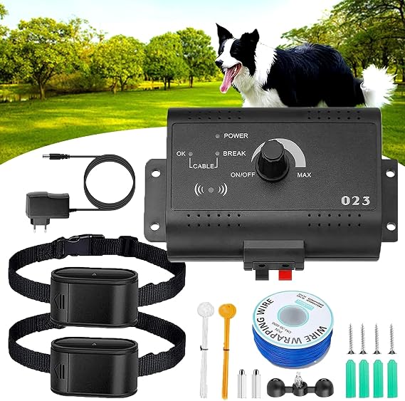 Electric Dog Fence, Wireless Dog Fence, In-Ground Fence Dog Boundary Container, Waterproof Training Collar, Tone/Shock Correction, Covers up to 1.2 Acre, Pet Fence for Stubborn Dogs,for2dogs