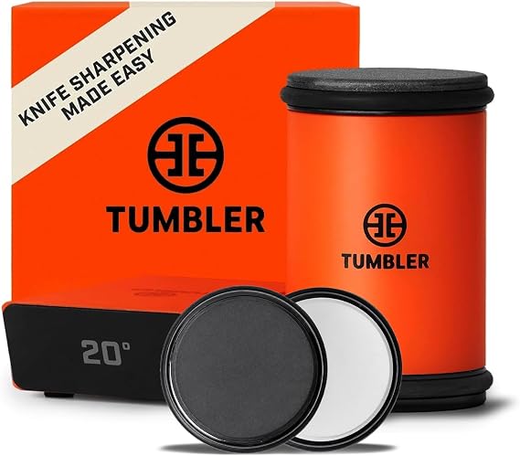 TUMBLER Pro Rolling Knife Sharpener Bundle with Pro Whetstones, Orange | Removable Disc System, 3000 & 6000 Grit Corundum Whetstone Discs, Diamond & Ceramic Sharpening Discs
