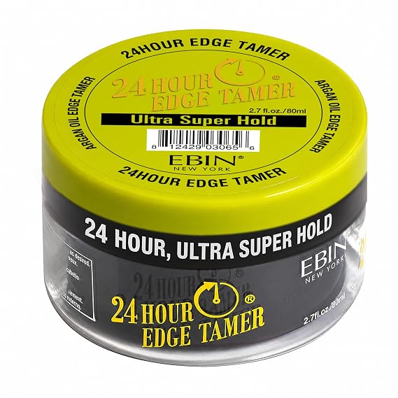 EBIN NEW YORK 24 Hour Edge Tamer Ultra Super Hold 2.7 fl.oz/80ml No Flaking, Smooth Shine, Argan & Castor Oil, Strong Edge Control Gel, Edge gel | Edge Control Gel with Argan Oil & Castor Oil, No White Residue, Sleek Natural Hair, Styling Products for Women
