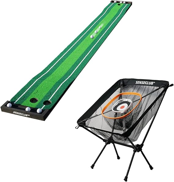 SENSECLUB Golf Pong Game Set & Foldable Chipping Net and Mat