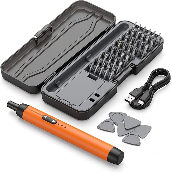 Vıvopack TK-S001 Elektrikli Şarjlı Hassas Tornavida Seti, 0.3N.m Tork & 150 RPM, Type-C Hızlı Şarj, LED Işıklı ve Manyetik Uçlu, Telefon Elektronik Tamiri İçin Mini Tornavida Seti, Turuncu