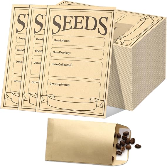 Seed Envelopes, 150Pcs Seed Packets Envelope Resealable 3.1 * 4.7In Self Adhesive Sealing Seed Saving Envelopes Small Brown Paper Seed Storage Envelopes for Collection of Flower Vegetable Seeds