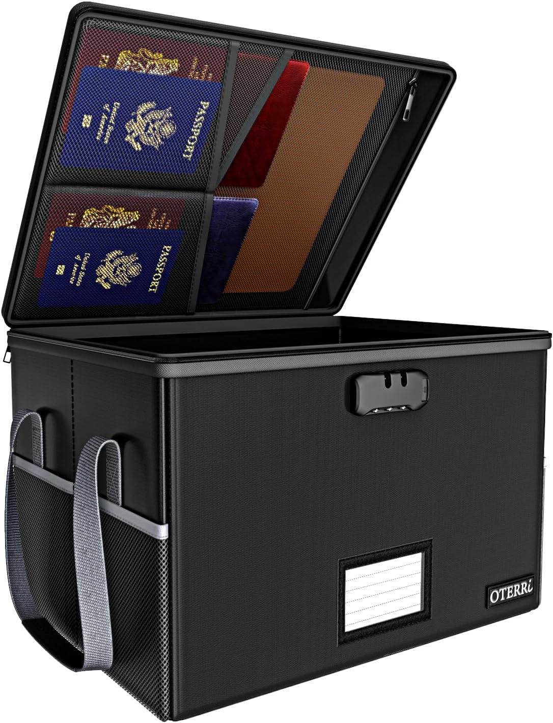 Oterri Fireproof Storage Box, Document Storage Box, Fireproof Case, Large Capacity, 9.8 gal 35 L, Fire Resistant Temperature 2222°F 1,200°C, Fireproof Bag, Password Lock, Foldable, A4 File Case