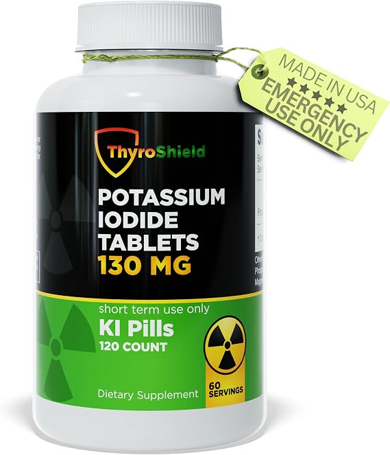 ThyroShield Potassium Iodide Tablets 130 mg | 120ct KI Tablets - Nuclear Radiation Protection - Potassium Iodine Pills - YODO Naciente - KI Pills - USA