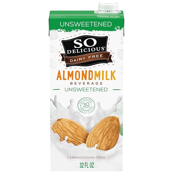 So Delicious Dairy Free Shelf-Stable Almond Milk, Unsweetened, Vegan, Non-GMO Project Verified, 1 Quart