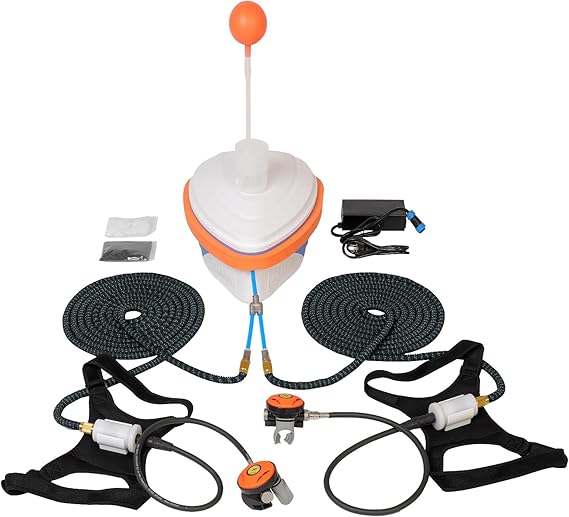 Dual-User Battery Scuba Diving System, Support 2 Divers Diving Ventilator with 2 60ft Hoses & Regulators, Rechargeable Tankless Dive System with 5.5H6-7H7-10H Usage Time