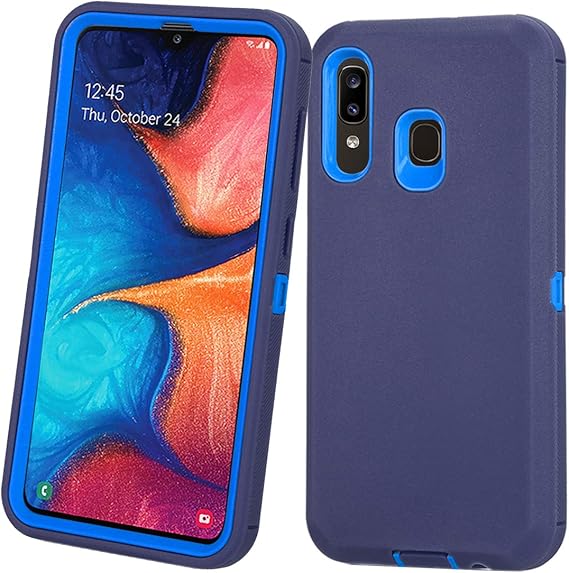for Samsung Galaxy A20/A30/A50 Case, Heavy Duty Defender Armor Protective Cover with Built-in Screen Protector (Navy)