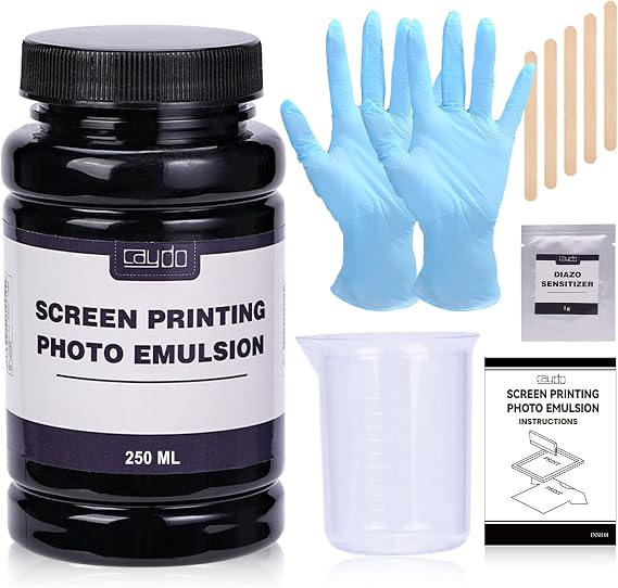Caydo Screen Printing Photo Emulsion (8.5 oz), Diazo Sensitizer | Measuring Cup, Gloves and 5 Stir Sticks, Pre-Sensitized Photo Emulsion Screen Printing Supplies for Screen Printing & Fabric