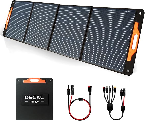 PM200 200W Foldable Solar Panel, 23% Conversion Efficiency, Monocrystalline Cells, IP65, Water Repellent, 5 in 1 Cable, Portable Solar Panel for Power Plants