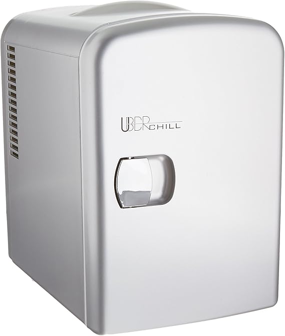 Uber Appliance UB-CH1-SILVER Uber Chill Mini Fridge 6-can portable Thermoelectric Cooler and Warmer mini fridge for bedroom, office or dorm (Gun Metal silver)