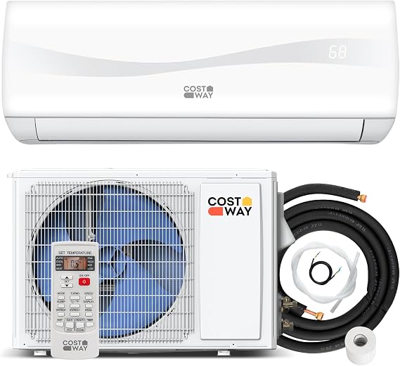 COSTWAY 9000BTU Mini Split Air Conditioner& Heater | 17 SEER2 208-230V Ductless AC Unit Cools up to 450 Sq. Ft, Energy Efficient Inverter AC with Heat Pump