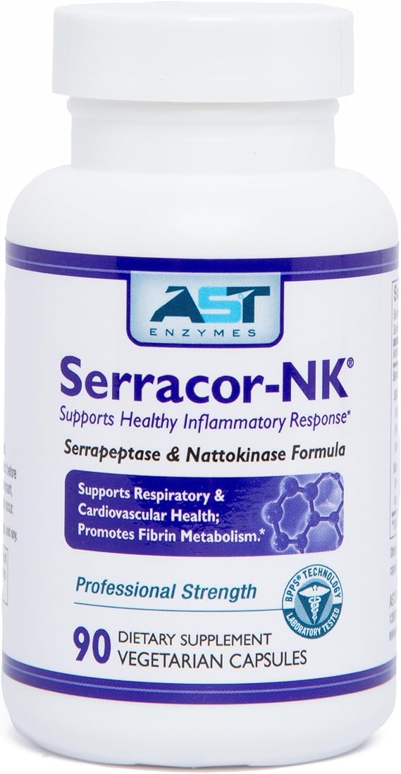 AST Enzymes Serracor-NK Proteolytic Systemic Enzyme Formula Contains Acid-Resistant Serrapeptase and Acid-Resistant Nattokinase 90 Vegetarian Capsules