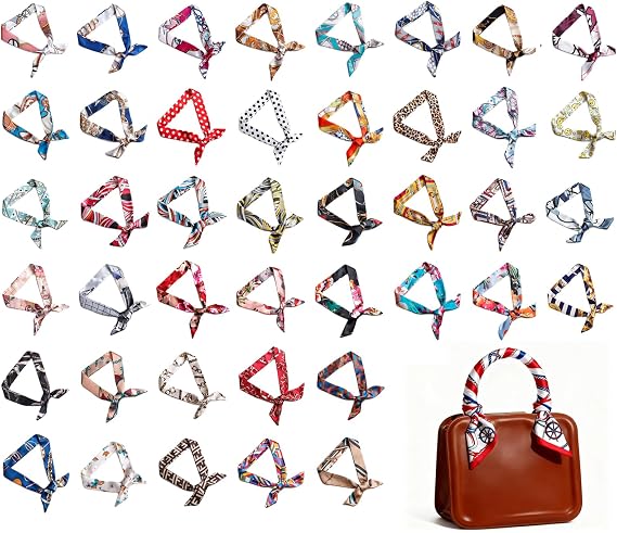 42 Pcs Purse Scarf for Handbags Bag Set for Women Decoration, Ribbon Satin | Hair Scarfs Head Neckerchief Neck Scarf Multi Pattern Decorative Head Wraps, Wrist & Bag Accessories