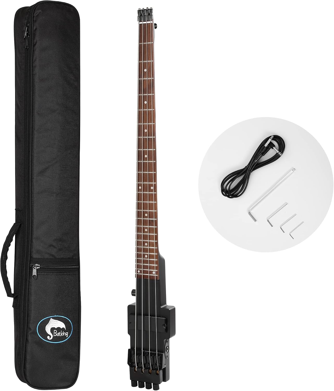 Batking Travel Electric Bass Headless 4 String Base with Gig Bag