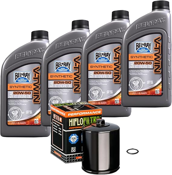 Bel-Ray Synthetic Engine Oil Change Kit Fits Harley-Davidson, 1984-2017 Evo & Twin Cam, Black Filter