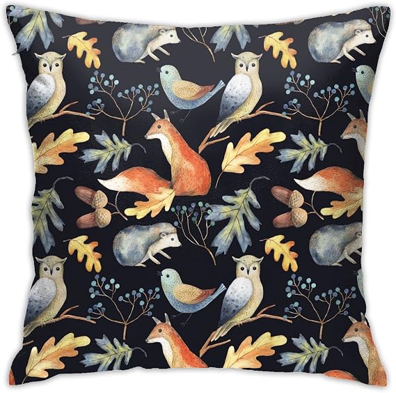 VARUN Throw Pillow Covers Owl Fox Forest Animals Hedgehog Leaves Pattern Square Pillowcase for Home Decor Sofa Car Bedroom Pillow case 18x18inch