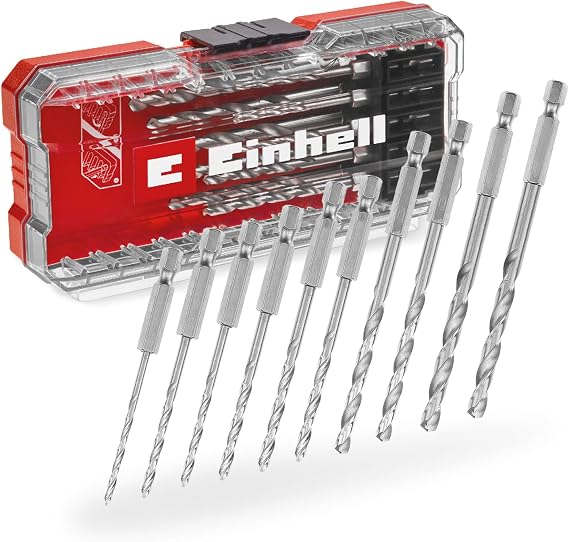 Einhell S-CASE 10 parça metal matkap ucu seti (HSS 4241 çelikten yapılmış, E 6.3 sap, 135° bölünmüş nokta uç, rulo halinde haddelenmiş N tipi spiral, saklama kutusu dahil) - 49108723