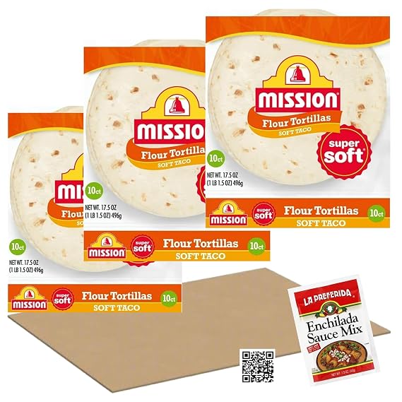 Mission Burrito Flour Tortillas, Large Size, 10 Count, Trans Fat Free (Pack of 3) 30 Large tortillas total, 1 1.5oz La Preferida Enchilada sauce mix, and magnetic re-ordering code