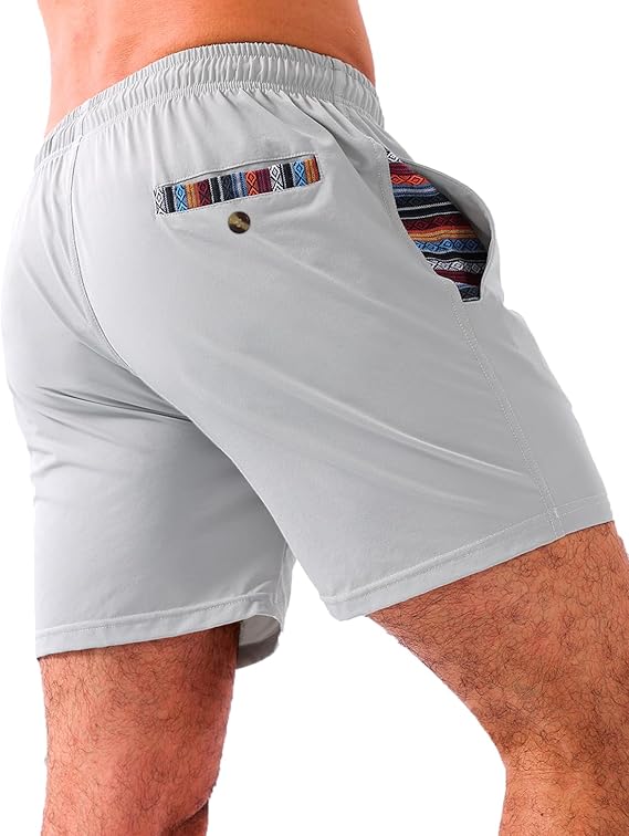 Loopory Men's Casual Shorts with Drawstring, Cotton Blend Summer Shorts for Men Lightweight Soft Walking Golf Beach Shorts
