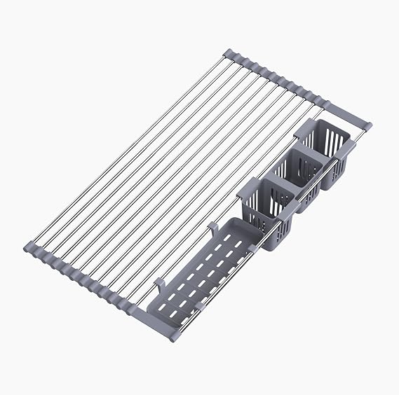 Expandable Roll Up Dish Drying Rack (Grey)