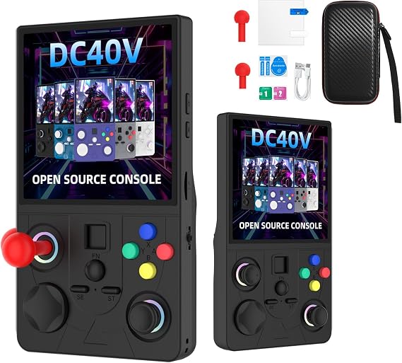 DC40V Retro Handheld Game Console ,4.0 Inch IPS Screen Open Source Retro Video Gaming Console,Preloaded Classic Games with Multiple Emulator,4000mAh Battery with 2*Joysticks (Black 64GB)