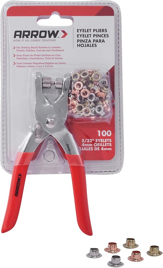 Arrow GEPK532 Eyelet Tool Kit, Hole Punch Pliers for Fabric, Leather, Canvas, Includes 100 Eyelets, 5/32-Inch, Gold,silver