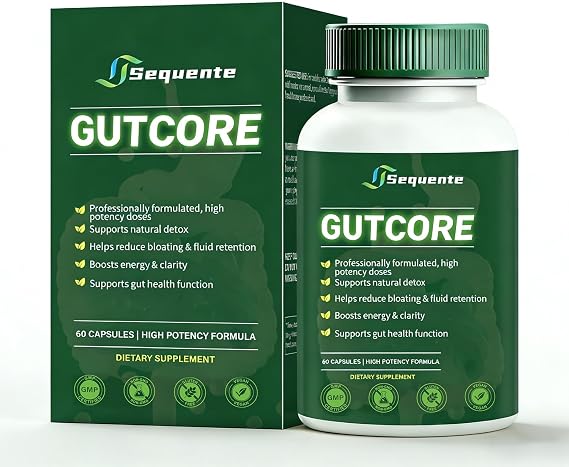 Sequente GutCore Max Strength Gut Drainage Capsules | Fast Bloat Relief & Gentle Detox for Clear Skin | Vegan, All-Natural,Non-GMO (60 Caps)