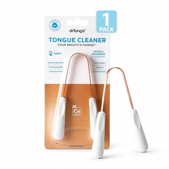 DrTung's Copper Tongue Scraper - Adults & Kids, Solid Copper - 1 Pack