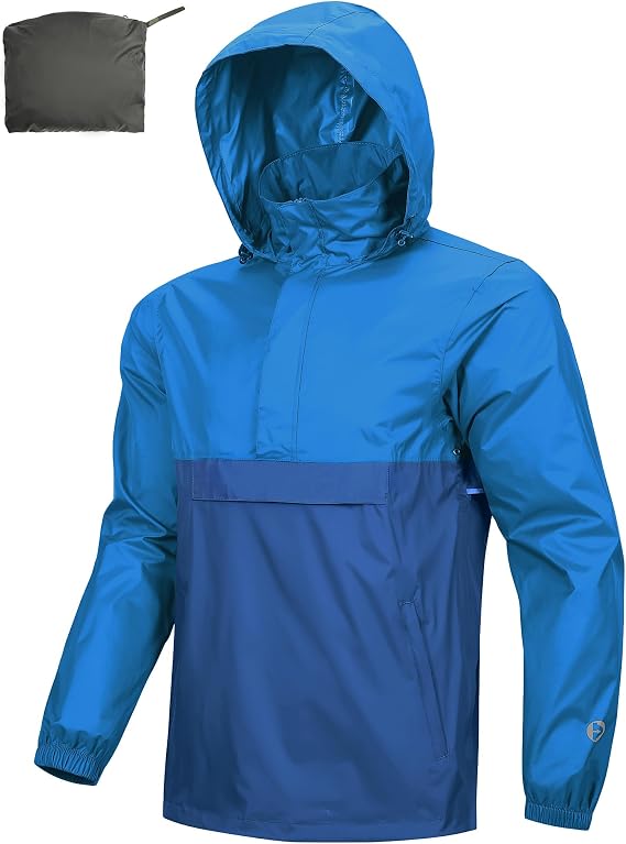 Outdoor Ventures Men's Rain Jacket Waterproof Lightweight Packable Pullover