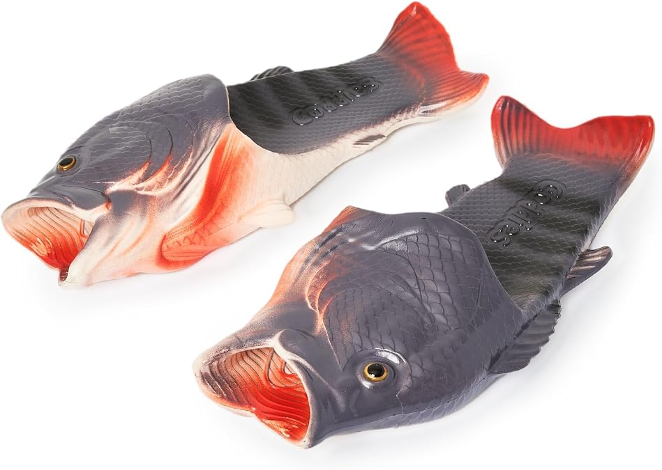 Coddies Fish Flip Flops - The Original Fish Slippers - Funny Gift, Unisex Sandals, Bass Slides, Pool, Beach & Fishing Shoes - Men & Women