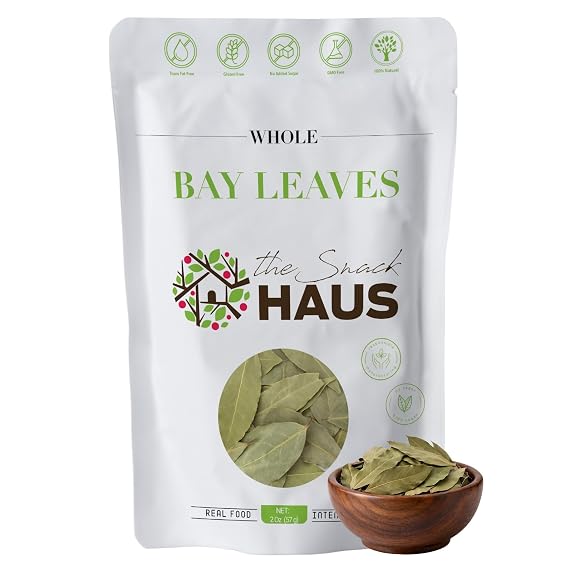 The Snack Haus Whole Bay Leaves 2 oz Dried Turkish Laurel Leaves for Slow Cooking, Soups, Stews & Rice Aromatic Bay Leaf Seasoning Natural Mediterranean Herb Resealable Pouch