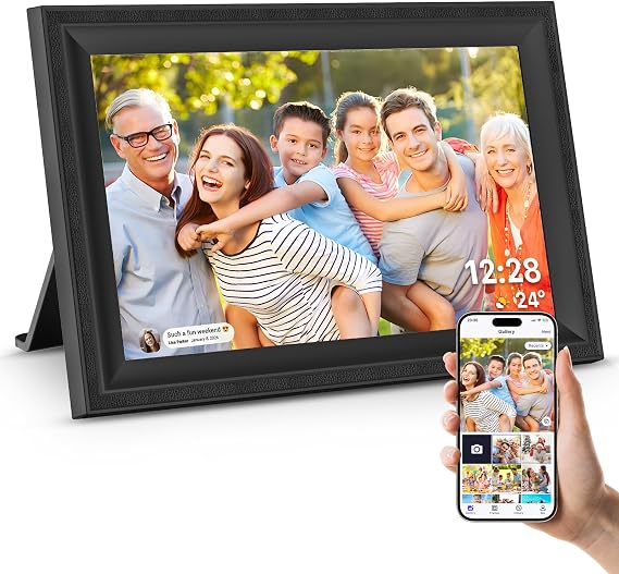 Smart Black Digital Picture Frame WiFi Send Photos from Your Phone | 16GB 10.1 inch 1280x800 IPS Touch Screen Digital Photo Frame Auto-Rotate Wall Mountable Photo Picture Frame Digital