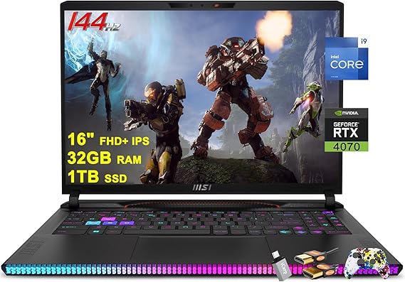 msi Raider GE68HX Gaming Laptop 16 FHD IPS 144Hz Intel 24-core i9-14900HX 32GB RAM 1TB SSD GeForce RTX 4070 RGB Backlit Thunderbolt4 Type-C Dynaudio FHD IR Privacy Camera Win11 ICP Accessory