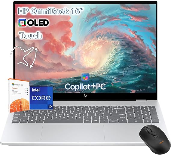 HP OmniBook 7 Touchscreen Laptop - 16inch 2K OLED 120Hz -Intel Core 9 270H Beat AMD Ryzen 9 8945H -64GB RAM -2TB SSD -Windows 11 Pro Office 365 - Business Computadora Portatil PC AI Copilot 2025