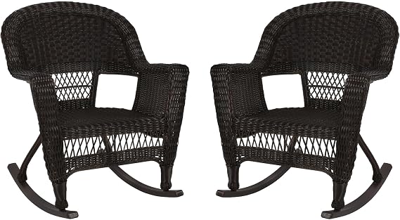 Jeco Set of 2 Wicker Rocker Chairs, Espresso