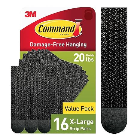 Command 20 lb X-Large Picture Hanging Strips, 16 Pairs Black Command Strips Heavy Duty Picture Hanger