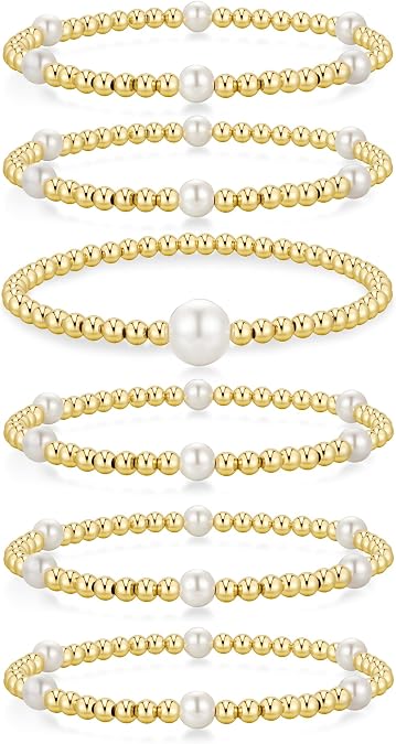 Yoosteel Gold Beaded Bracelets for Women Teen Girls, Gold Plated Jewelry