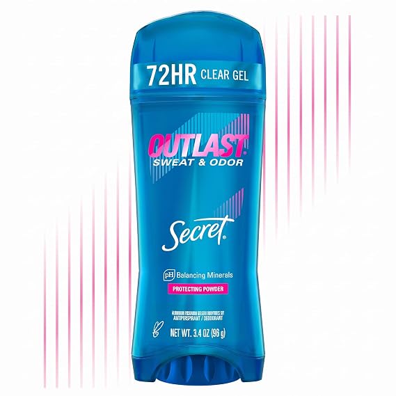 Secret Outlast Antiperspirant Deodorant for Women, Clear Gel, 72hr Sweat and Odor Protection, PH Balancing Minerals, Long Lasting Underarm Gel, Protecting Powder Scent, 3.4 oz