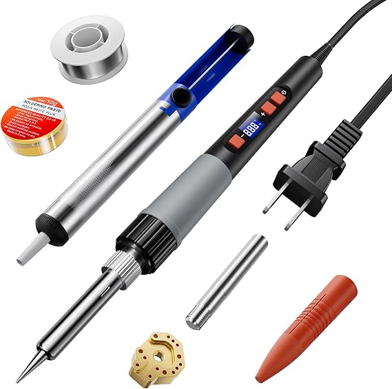 90W Digital Soldering Iron Kit for Electronics with Adjustable Temperature | 356-932F (180-500C) with ON/OFF Switch, Includes Desoldering Pump, Extra Tips & Accessories